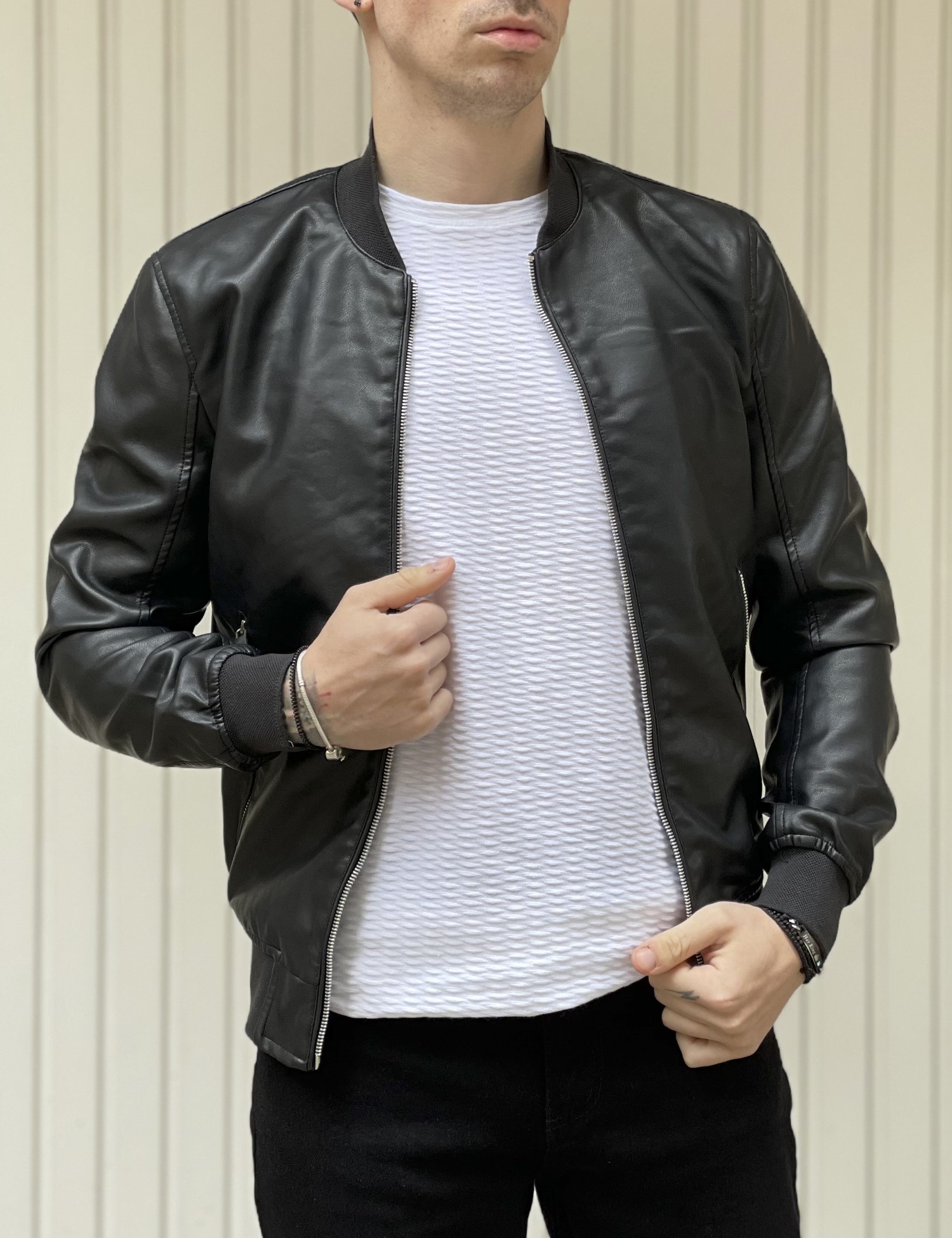 Bread and Buttons Bread and Buttons ανδρικο μαυρο Jacket Bomber απο δερματινη G12318